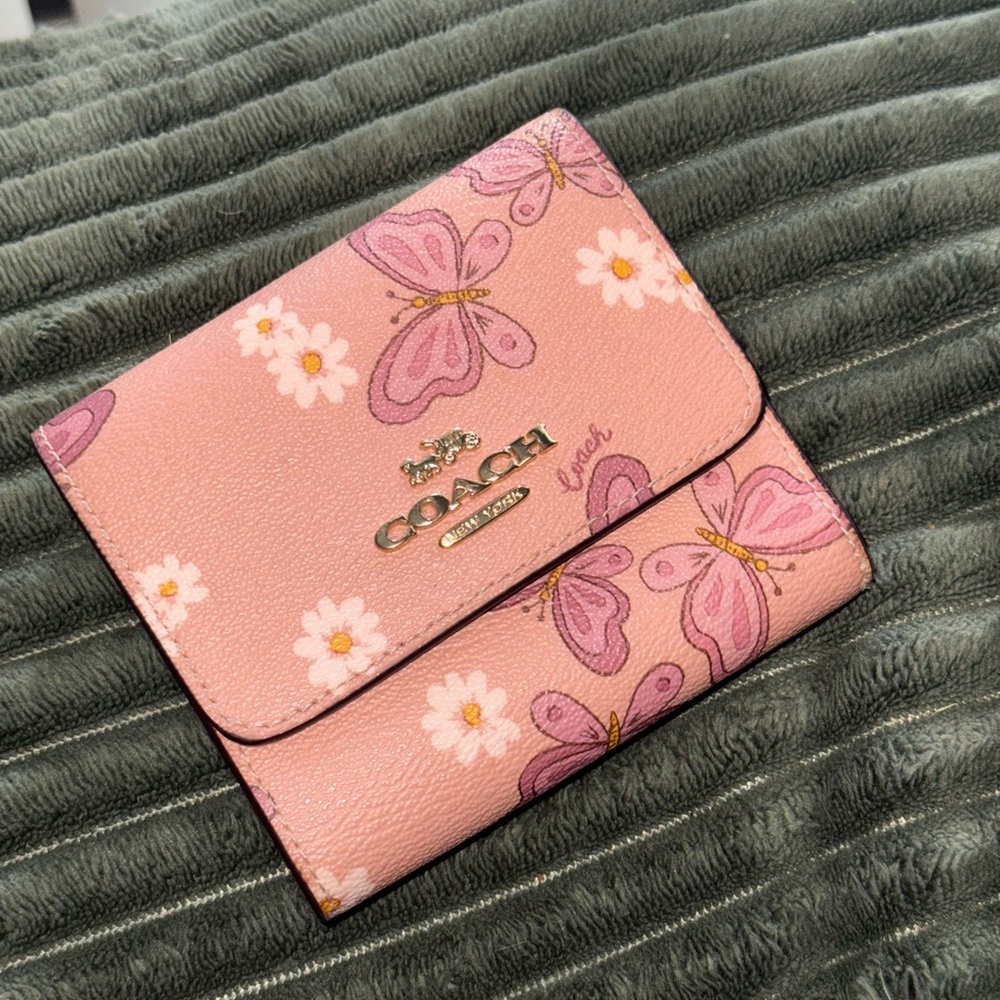 Coach Small Trifold Wallet With Lovely Butterfly Print